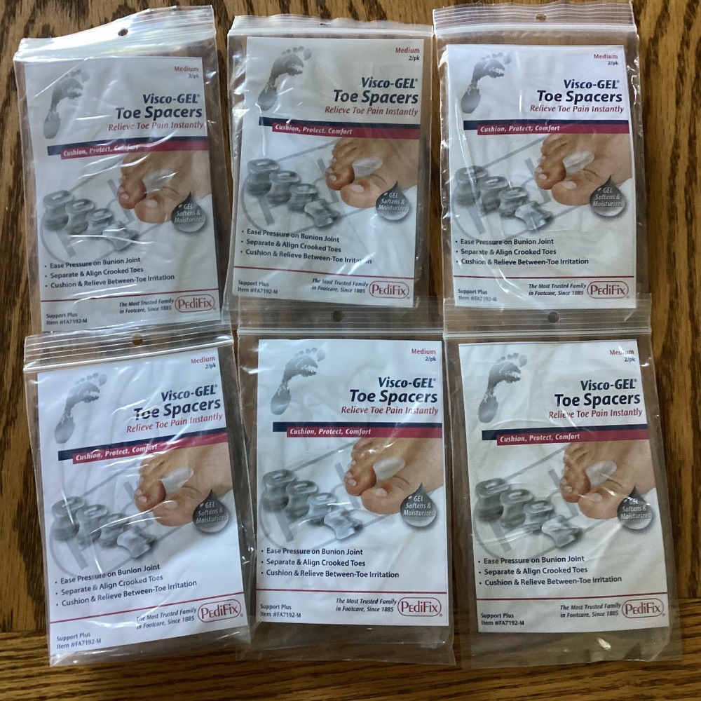 6 Packages PediFix Visco Toe Spacers Medium 2/Pack Sealed New
